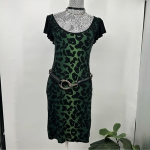 NWT Neiman Marcus Royal Underground green leopard print midi dress size small